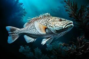 Grouper in the deep blue sea. Underwater world. ai generated pro photo