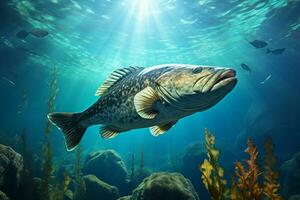 Grouper in the deep blue sea. Underwater world. ai generated pro photo