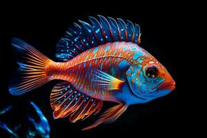 hermosa pescado aislado en negro antecedentes. vistoso pescado en negro antecedentes. ai generado Pro foto