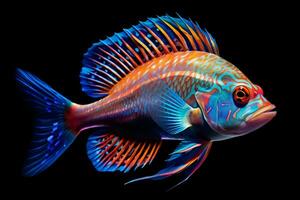 Beautiful fish isolated on black background. Colorful fish on black background. ai generated pro photo