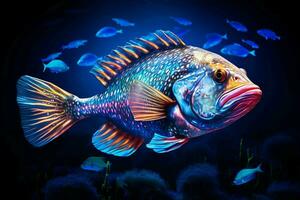 Beautiful fish isolated on black background. Colorful fish on black background. ai generated pro photo