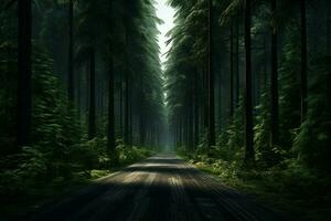 Road in the green forest. Nature composition. 3D rendering. ai generated pro photo