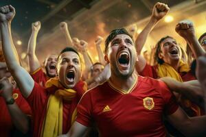 emocionado Bélgica fútbol americano aficionados aplausos para su equipo durante un juego a estadio. ai generado Pro foto