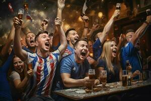 emocionado Croacia fútbol americano aficionados aplausos para su equipo durante un juego a estadio. ai generado Pro foto