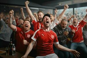 Excited England football fans cheering for their team during a game at stadium. ai generated pro photo