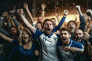 emocionado Francia fútbol americano aficionados aplausos para su equipo durante un juego a estadio. ai generado Pro foto