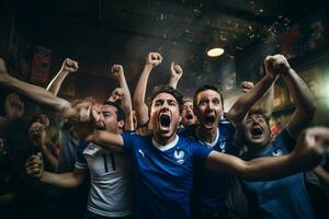 emocionado Francia fútbol americano aficionados aplausos para su equipo durante un juego a estadio. ai generado Pro foto