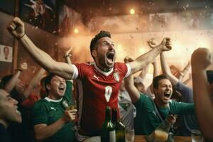 Excited Italy football fans cheering for their team during a game at stadium. ai generated pro photo