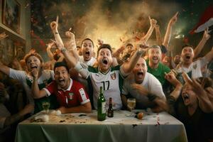 emocionado Italia fútbol americano aficionados aplausos para su equipo durante un juego a estadio. ai generado Pro foto