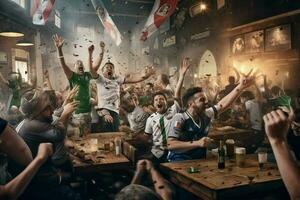 Excited Italy football fans cheering for their team during a game at stadium. ai generated pro photo