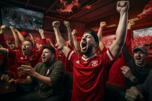 emocionado Canadá fútbol americano aficionados aplausos para su equipo durante un juego a estadio. ai generado Pro foto