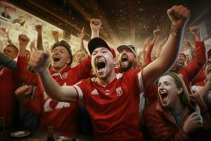 emocionado Canadá fútbol americano aficionados aplausos para su equipo durante un juego a estadio. ai generado Pro foto