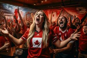 Excited Canada football fans cheering for their team during a game at stadium. ai generated pro photo