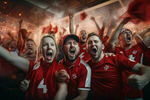 Excited Canada football fans cheering for their team during a game at stadium. ai generated pro photo