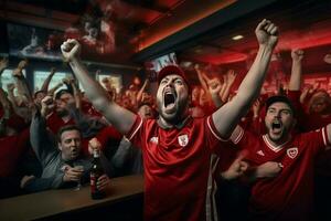 emocionado Canadá fútbol americano aficionados aplausos para su equipo durante un juego a estadio. ai generado Pro foto