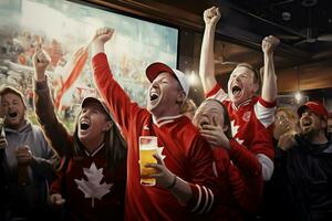 Excited Canada football fans cheering for their team during a game at stadium. ai generated pro photo