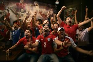 Excited Costarica football fans cheering for their team during a game at stadium. ai generated pro photo