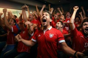 Excited Costarica football fans cheering for their team during a game at stadium. ai generated pro photo