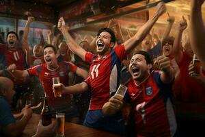 Excited Costarica football fans cheering for their team during a game at stadium. ai generated pro photo