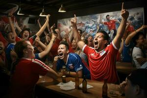 Excited Costarica football fans cheering for their team during a game at stadium. ai generated pro photo