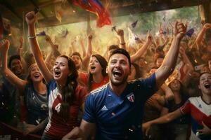 emocionado Costa Rica fútbol americano aficionados aplausos para su equipo durante un juego a estadio. ai generado Pro foto