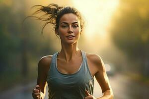 Young woman running in the rain. Sport and healthy lifestyle concept. ai generated pro photo