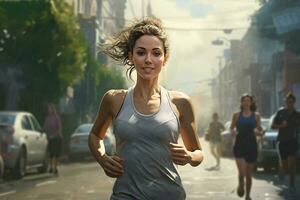 Young woman running in the rain. Sport and healthy lifestyle concept. ai generated pro photo