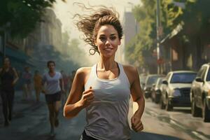 Young woman running in the rain. Sport and healthy lifestyle concept. ai generated pro photo