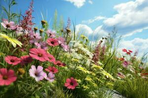 Flower meadow with lupins and daisies. ai generated pro photo