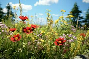 Flower meadow with lupins and daisies. ai generated pro photo