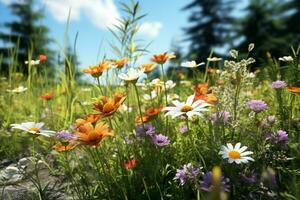 Flower meadow with lupins and daisies. ai generated pro photo