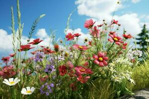 Flower meadow with lupins and daisies. ai generated pro photo
