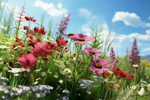 Flower meadow with lupins and daisies. ai generated pro photo