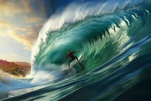 Surfer riding a wave. Surfing concept. ai generated pro photo