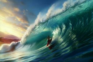 tablista montando un ola. surf concepto. ai generado Pro foto