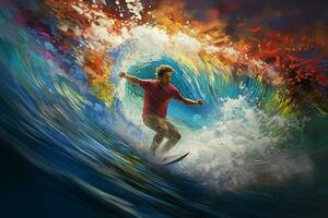 Surfer riding a wave. Surfing concept. ai generated pro photo