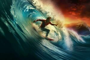 Surfer riding a wave. Surfing concept. ai generated pro photo