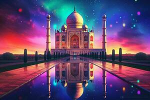 Taj Mahal with reflection in the pond. 3D rendering. ai generated pro photo