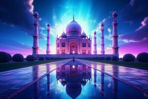 taj mahal con reflexión en el estanque. 3d representación. ai generado Pro foto