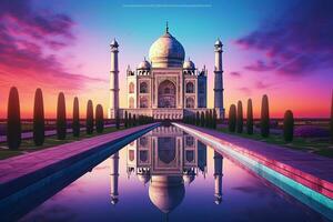 Taj Mahal with reflection in the pond. 3D rendering. ai generated pro photo