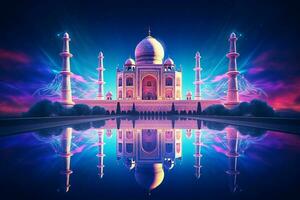 Taj Mahal with reflection in the pond. 3D rendering. ai generated pro photo