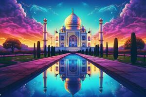 Taj Mahal with reflection in the pond. 3D rendering. ai generated pro photo