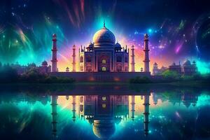 Taj Mahal with reflection in the pond. 3D rendering. ai generated pro photo