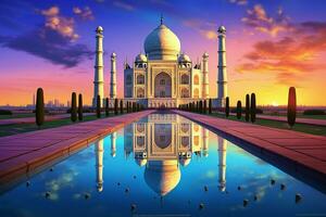 taj mahal con reflexión en el estanque. 3d representación. ai generado Pro foto