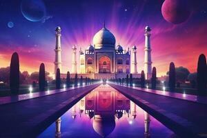 Taj Mahal with reflection in the pond. 3D rendering. ai generated pro photo