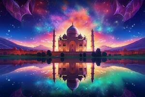 Taj Mahal with reflection in the pond. 3D rendering. ai generated pro photo