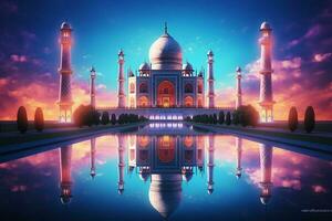 Taj Mahal with reflection in the pond. 3D rendering. ai generated pro photo