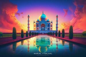 Taj Mahal with reflection in the pond. 3D rendering. ai generated pro photo