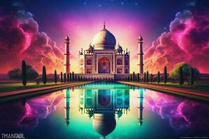 Taj Mahal with reflection in the pond. 3D rendering. ai generated pro photo