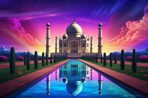 Taj Mahal with reflection in the pond. 3D rendering. ai generated pro photo